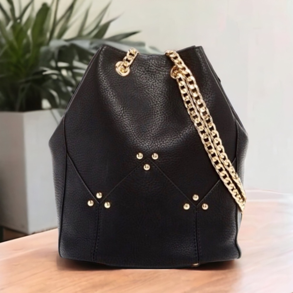 Black Bucket Style Handbag With Gold Hardware